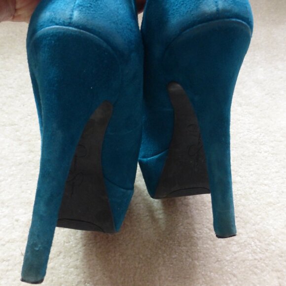 JESSICA SIMPSON dark teal faux suede platform pumps - Picture 14 of 14